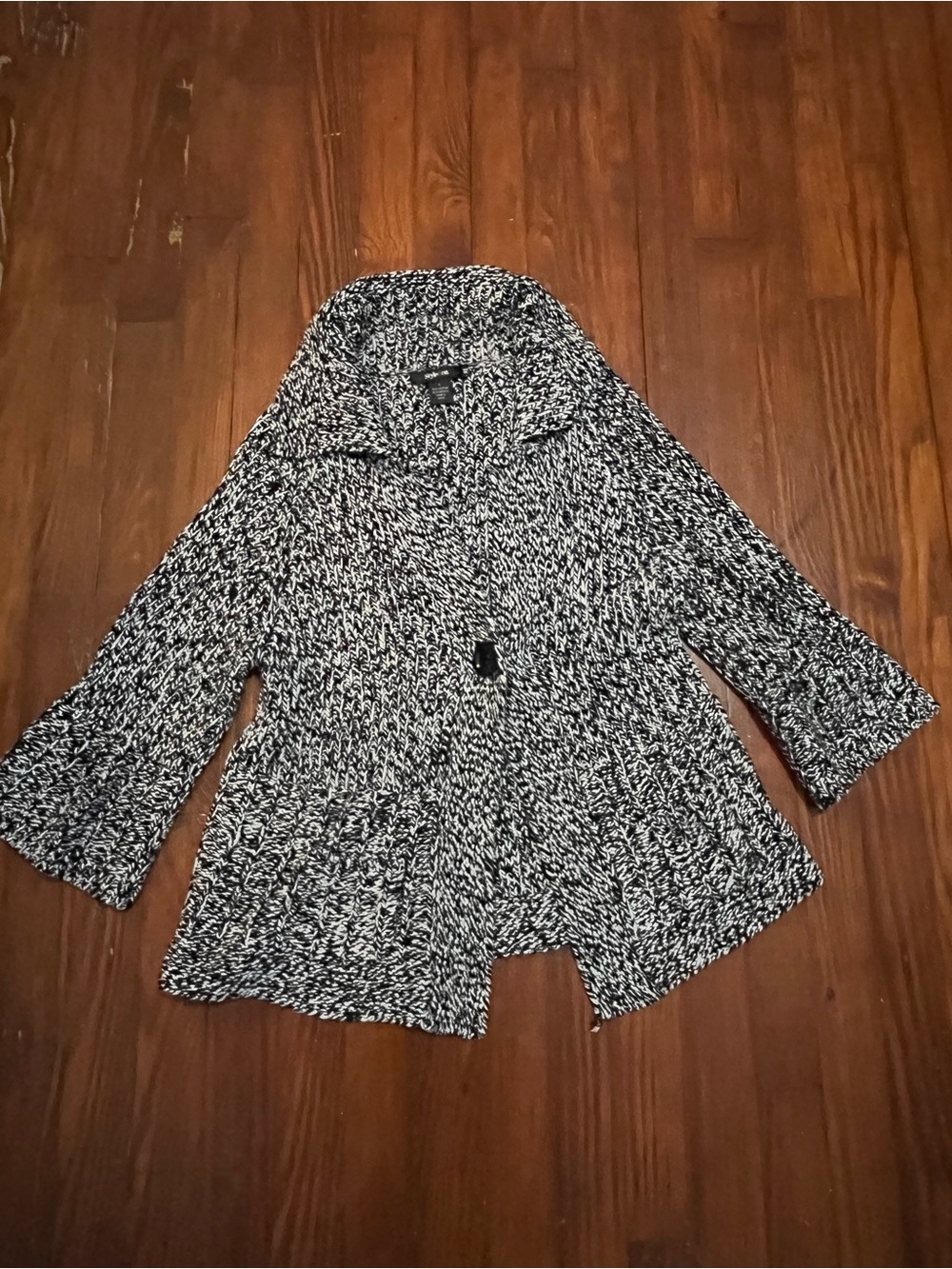 Style & Co. Black and White Knit Open-Front Cardigan Blazer